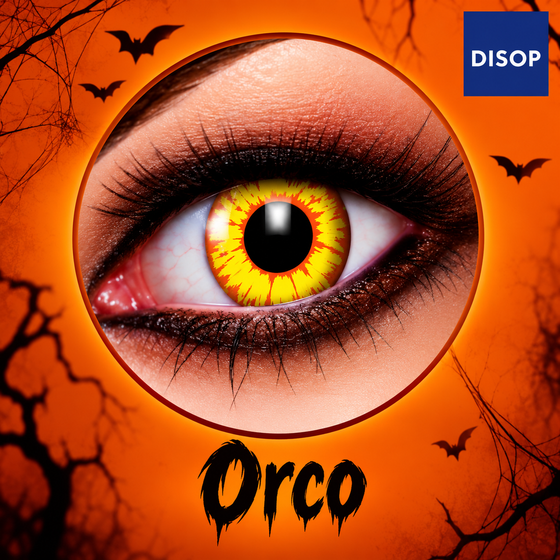 Lentillas Halloween Orco de DISOP en amarillo con trazos anaranjados